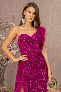 La Merchandise LAS3154 One Shoulder Feather Dress