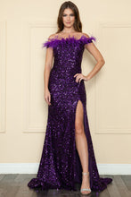 Load image into Gallery viewer, LA Merchandise LAY8980 Feather Off Shoulder Sequin Long Formal Dress