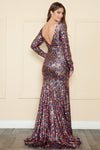 Load image into Gallery viewer, LA Merchandise LAY9010 Long Sleeve V-Neck Sequin Mermaid Dress - - LAY