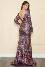 Load image into Gallery viewer, LA Merchandise LAY9010 Long Sleeve V-Neck Sequin Mermaid Dress - - LA Merchandise