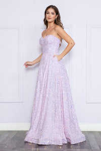 LA Merchandise LAY9152 Strapless Sequin A-Line Corset Formal Evening Gown