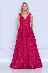 LA Merchandise LAY9168 Sleeveless V-Neck Sequin A-Line Dress