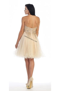 Lace applique & sequins mesh sassy short dress - LA1414 - - LA Merchandise