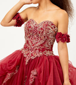 LA Merchandise LA120 Quinceanera Ball Gown with Detachable Sleeves - Burgundy - LA Merchandise