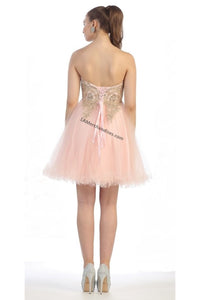 Lace applique & sequins mesh sassy short dress - LA1414 - - LA Merchandise