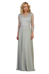 LA Merchandise LA1549 Plus Size Formal Evening Mother of Bride Gown - SILVER - LA Merchandise