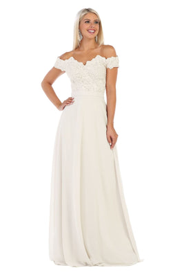 LA Merchandise LA1601B Off The Shoulder Corset Ivory Wedding Gown - Ivory - LA Merchandise