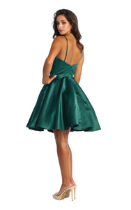 LA Merchandise LA1654 V Neck A-Line Short Satin Dress - - LA Merchandise