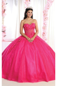 LA Merchandise LA188 Strapless Floral Quinceanera Dress - Fuchsia - Dress LA Merchandise