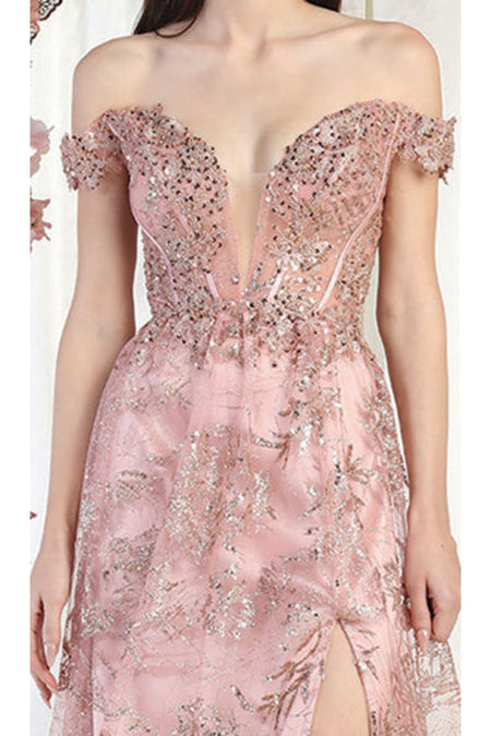 LA Merchandise LA1975 Glitter Corset Bone Formal A-line Gown - - LA Merchandise
