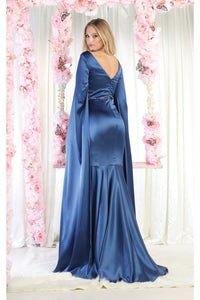 LA Merchandise LA7961 Cape Sleeve V-Neck Mermaid Formal Dress - - LA Merchandise