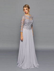 Long Sleeve Mother Of The Bride Dress - LADK302 - SILVER GREY - LA Merchandise
