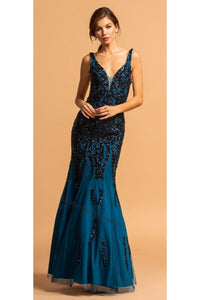 Long Mermaid Mesh Dress- LAEL2173 - TEAL - LA Merchandise