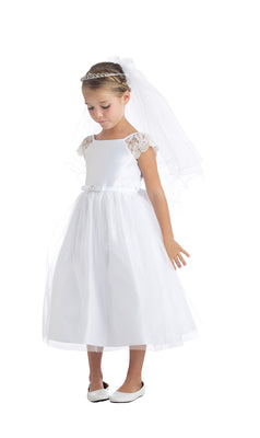Little Girl Lace & Pearl Dress - LAK621 - White - LA Merchandise