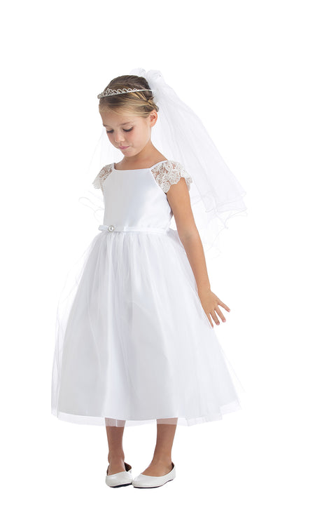 Little Girl Lace & Pearl Dress - LAK621 - White - LA Merchandise