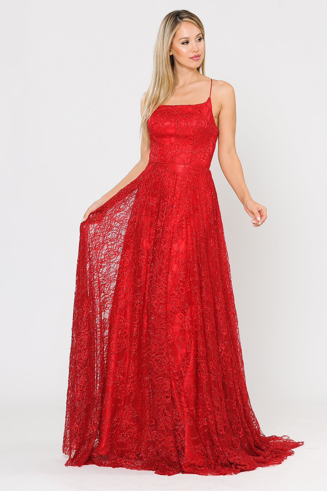 Long Formal Lace Gown- LAY8592 - Red - LA Merchandise
