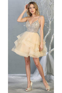 Layered Cocktail Dress -LA1818 - CHAMPAGNE - LA Merchandise