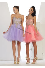 Load image into Gallery viewer, Lace applique &amp; sequins mesh sassy short dress - LA1414 - SILVER - LA Merchandise