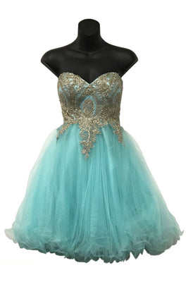 Lace applique & sequins mesh sassy short dress - LA1414 - AQUA - LA Merchandise