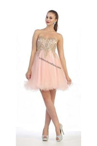 Lace applique & sequins mesh sassy short dress - LA1414 - BLUSH - LA Merchandise