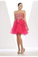 Load image into Gallery viewer, Lace applique &amp; sequins mesh sassy short dress - LA1414 - FUCHSIA - LA Merchandise
