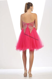 Lace applique & sequins mesh sassy short dress - LA1414 - - LA Merchandise