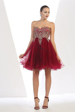 Load image into Gallery viewer, Lace applique &amp; sequins mesh sassy short dress - LA1414 - BURGUNDY - LA Merchandise