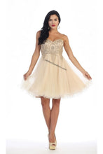 Load image into Gallery viewer, Lace applique &amp; sequins mesh sassy short dress - LA1414 - CHAMPAGNE - LA Merchandise