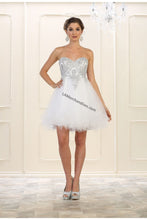Load image into Gallery viewer, Lace applique &amp; sequins mesh sassy short dress - LA1414 - WHITE SILVER - LA Merchandise