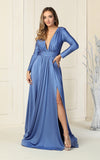 Load image into Gallery viewer, La Merchandise LA1835 V-Neck Long Sleeve Stretchy Bridesmaids Gown - - LA Merchandise