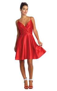Lace Up Cocktail Dress W/ Pockets - LA1882 - RED - LA Merchandise