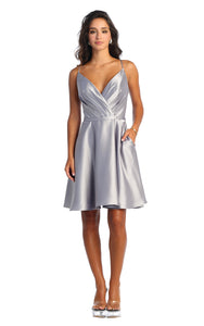 Lace Up Cocktail Dress W/ Pockets - LA1882 - SILVER - LA Merchandise