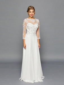 Long Sleeve Mother Of The Bride Dress - LADK302 - OFF WHITE - LA Merchandise