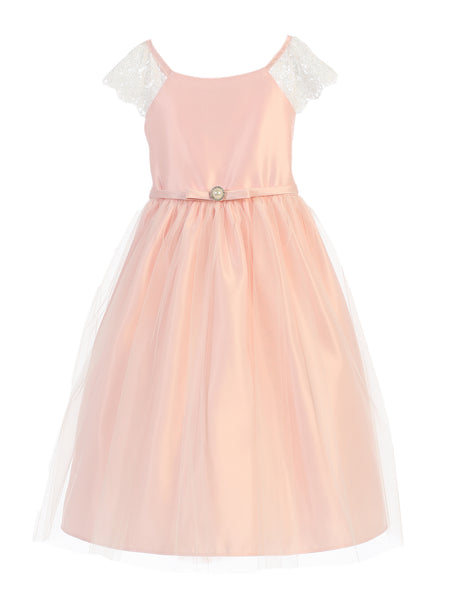 Little Girl Lace & Pearl Dress - LAK621 - Petal Pink - LA Merchandise