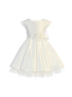 La Merchandise LAK711 Short Sleeve Little Girl Party Dress with Bow - OFF WHITE - LA Merchandise