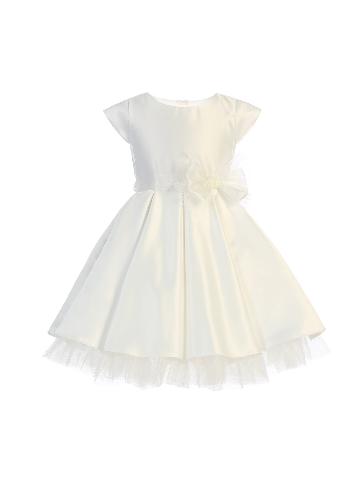 La Merchandise LAK711 Short Sleeve Little Girl Party Dress with Bow - OFF WHITE - LA Merchandise