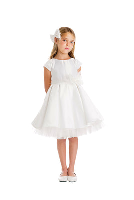 La Merchandise LAK711 Short Sleeve Baby Flower Girl Dress with Bow - White - LA Merchandise