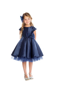 La Merchandise LAK711 Short Sleeve Little Girl Party Dress with Bow - NAVY - LA Merchandise