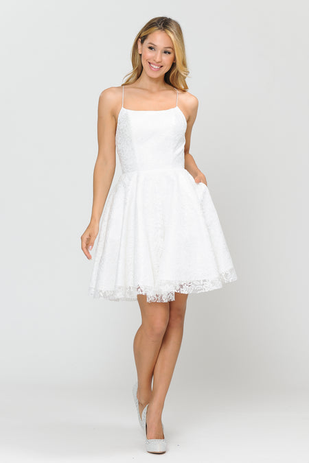 Lace Bridesmaids Short Dress - LAY8388 - OFF WHITE - LA Merchandise