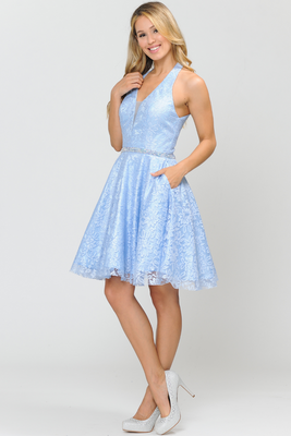 Lace Bridesmaids Short Dress - LAY8428 - BLUE - LA Merchandise