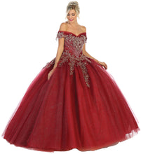 Load image into Gallery viewer, LA Merchandise LA119 Off Shoulders Embroidered Mesh Quinceanera Dress - Burgundy - LA Merchandise