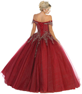 LA Merchandise LA119 Off Shoulders Embroidered Mesh Quinceanera Dress - - LA Merchandise