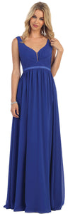 LA Merchandise LA1225 Simple Sleeveless Long Chiffon Bridesmaid Dress - ROYAL BLUE - LA Merchandise