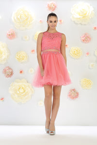LA Merchandise LA1268 Sleeveless Short Hoco Dress - Coral - LA Merchandise