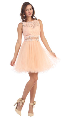 LA Merchandise LA1268 Sleeveless Short Hoco Dress - Peach - LA Merchandise