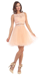LA Merchandise LA1268 Sleeveless Short Hoco Dress - Peach - LA Merchandise