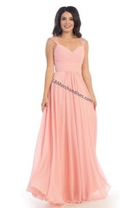 LA Merchandise LA1275 Queen Anne Neckline Long Formal Dress - - LA Merchandise