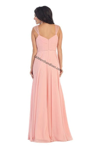 LA Merchandise LA1275 Queen Anne Neckline Long Formal Dress - - LA Merchandise