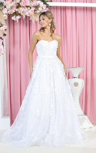 LA Merchandise LA140B Strapless White Lace Floral Wedding Ball Gown - White - LA Merchandise