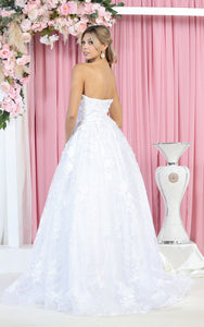 LA Merchandise LA140B Strapless White Lace Floral Wedding Ball Gown - - LA Merchandise